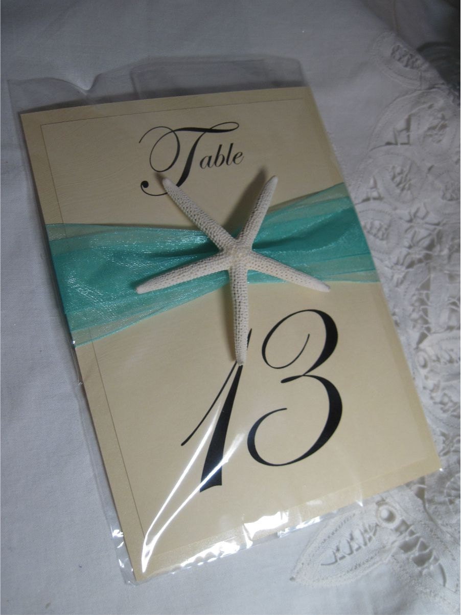 Elegant Beach Wedding Table Numbers with Starfish