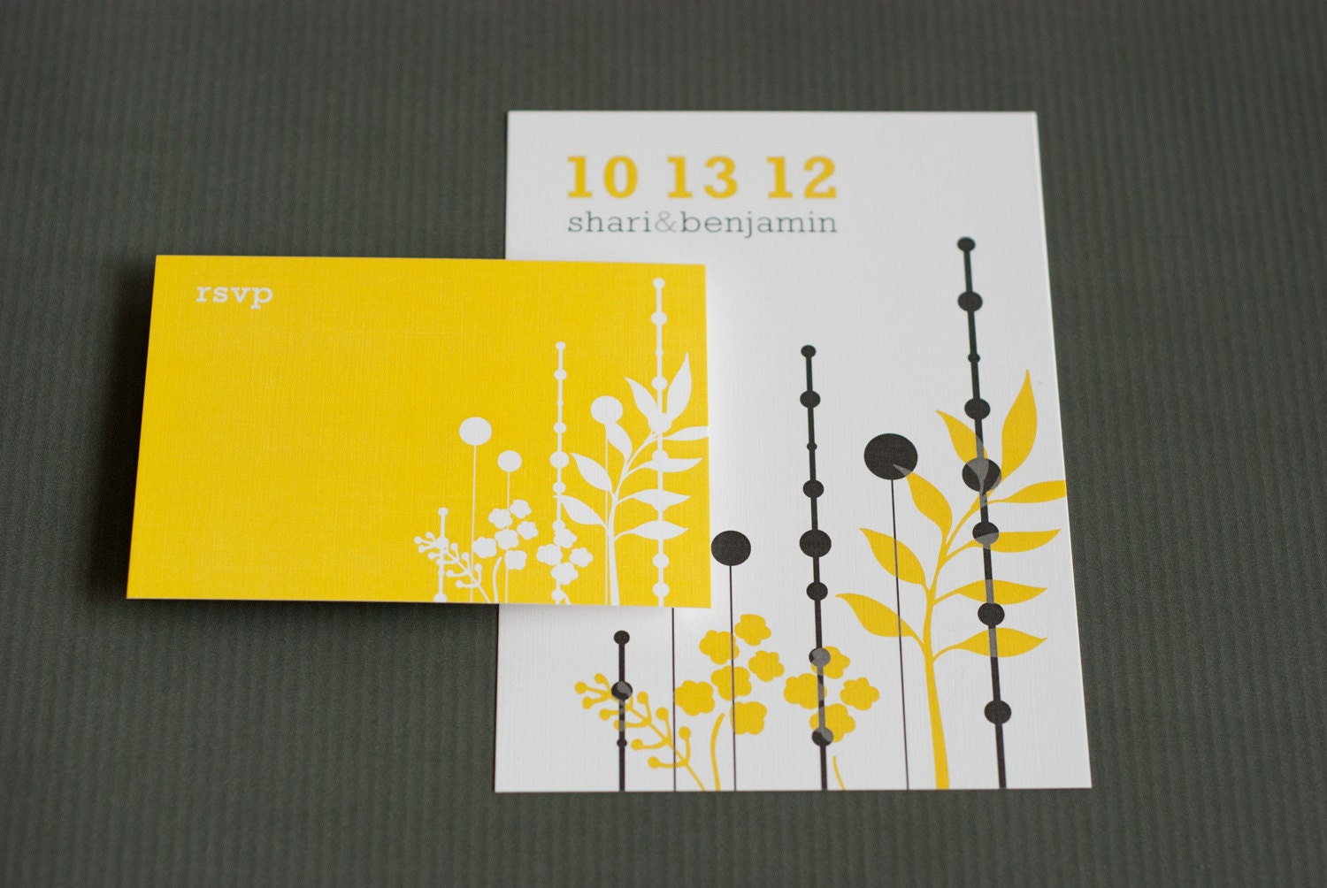 Dreams - modern wedding invitation with graphic florals and fern