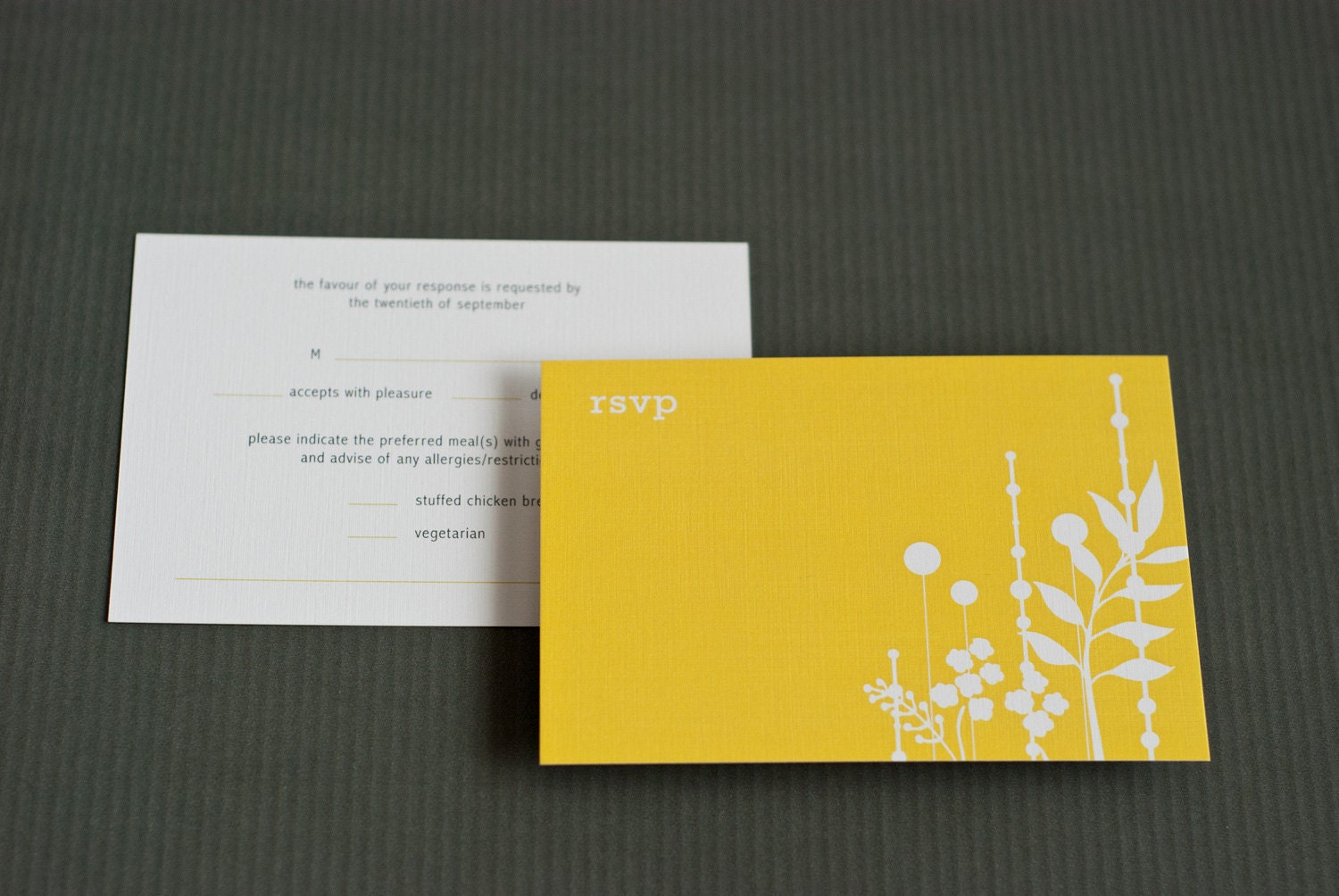 Dreams - modern wedding invitation with graphic florals and fern