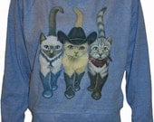Cats in Cowboy Boots Pullover Slouchy "Sweatshirt"  Top American Apparel Blue M