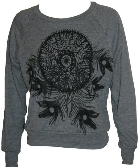 Dreamcatcher Feathers Art Print Ladies Gray Raglan Sweatshirt Sweater American Apparel S