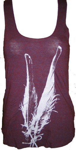 Two Big Feathers Native American Art Tank T-shirt Ladies American Apparel S