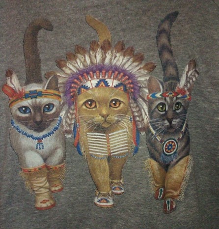 Three Native Kitty Cats Pullover Slouchy "Sweatshirt"  Top American Apparel Gray M