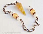 Yellow Banded Agate, Aragonite and Snow Quartz Pendulum