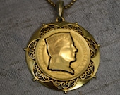 Vintage Latvian Gold Coin Cameo Silhouette Cut Out with Filigree Setting - eveningangel