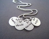 Hand Stamped Mommy Jewelry - Personalized Sterling Silver Necklace - FOUR