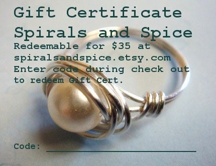 35 Dollar Spirals and Spice Gift Certificate