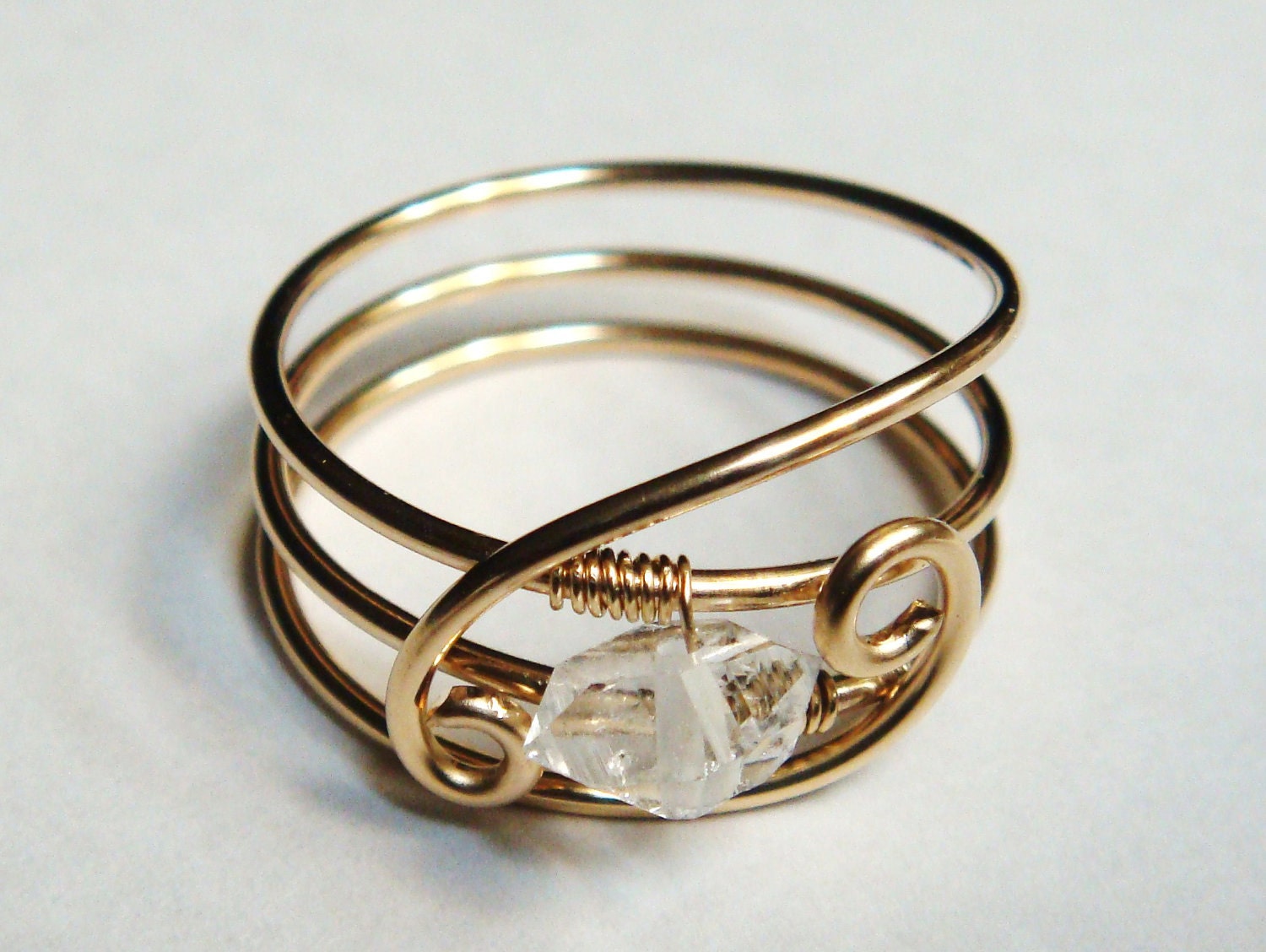 Herkimer Diamond Ring  Herkimer Ring 14K Gold Filled Ring  Wire Wrapped Ring April Birthstone April Birthday