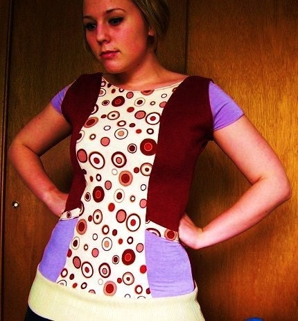 Retro diy shirt lilac red pockets retro circles - Sale