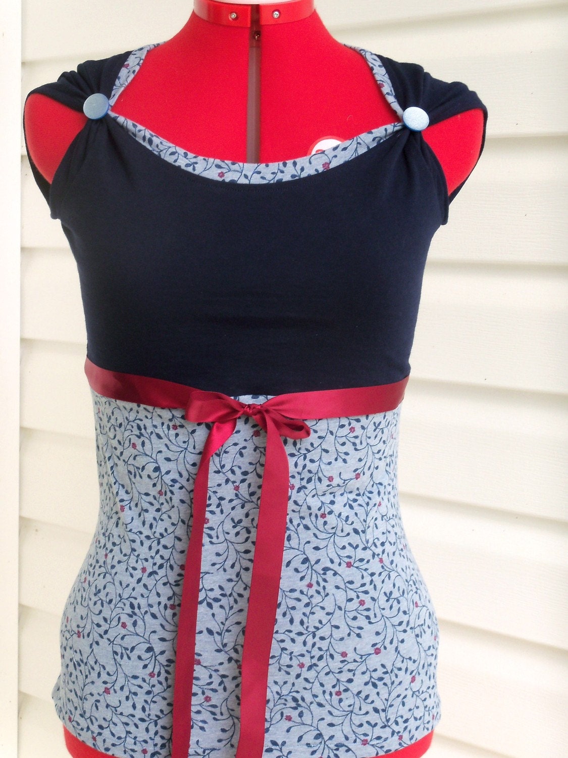 Verity gathered shoulder top blue floral - Sale
