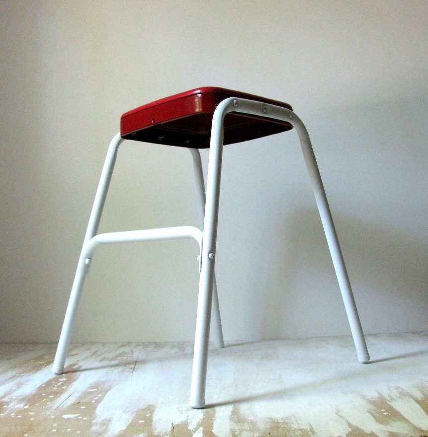 Vintage Classic Sixties Cosco Red and White Stool