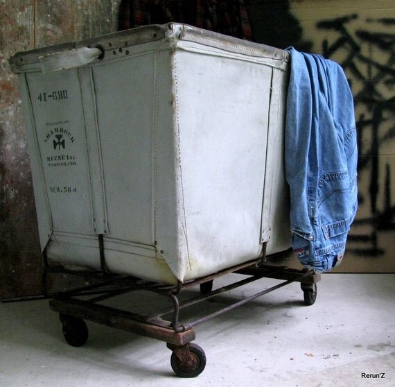Items similar to Vintage Old Industrial Laundry Bin on Casters ca.1940s