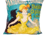 french paris art poster pillow cover linen vintage 18x18 throw home decor turquoise