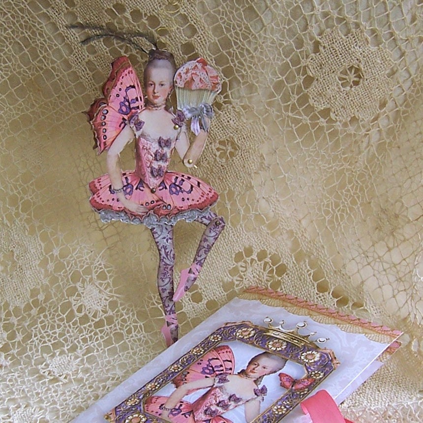 Marie Antoinette Ballerina Paper Doll Digital Download  - Printable  Doll With Butterfly Tutu, Cupcake - Altered Art For Paper Crafting CS9M