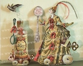 Halloween Digital Love Potion Lady Paper Doll Collage Sheet Download - Printable Vintage Altered Digital Art HP16H