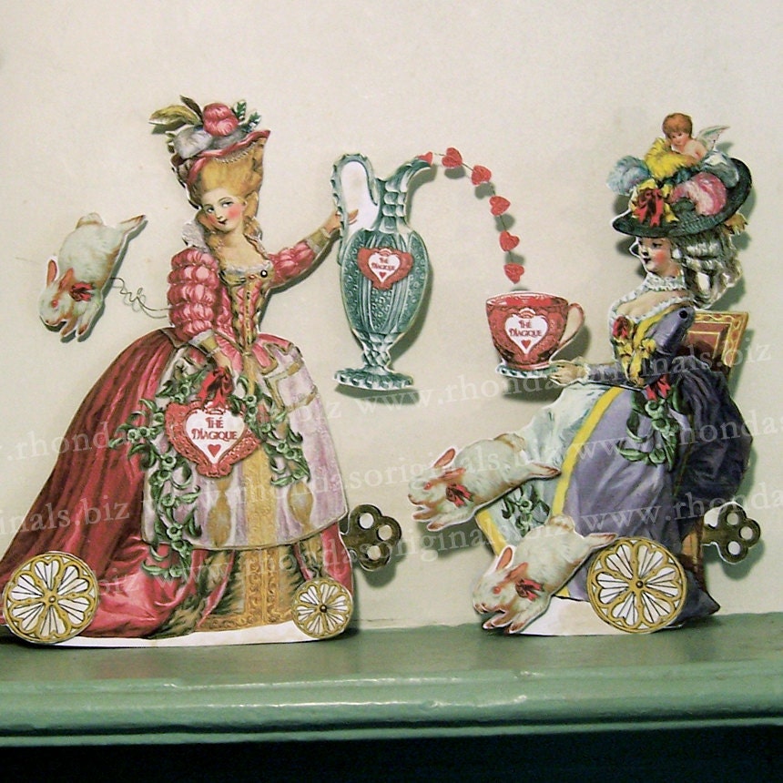 Marie Antoinette Paper Doll Or 3D Greeting Card Digital Download - French Magic Tea Reader, Rabbits Altered Art For Paper Crafts MA14DP