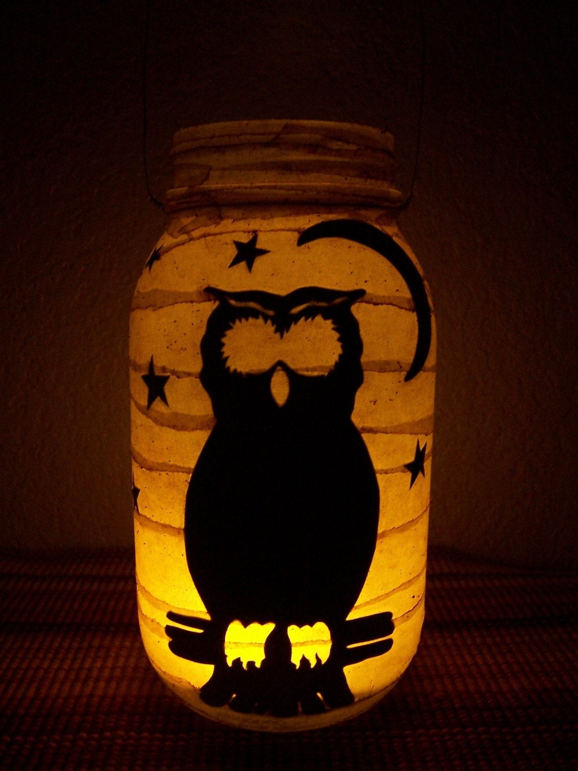 Grungy Primitive Halloween Owl Lantern