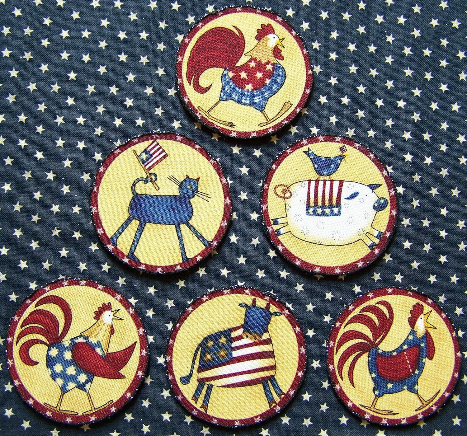 Set of 6 Primitive Patriotic Fourth of July Magnets