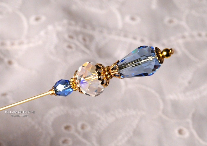 Sky Blue 3 Inch Crystal Stick Pin, Hat Pin, Scarf Pin, Hijab Pin KC0180
