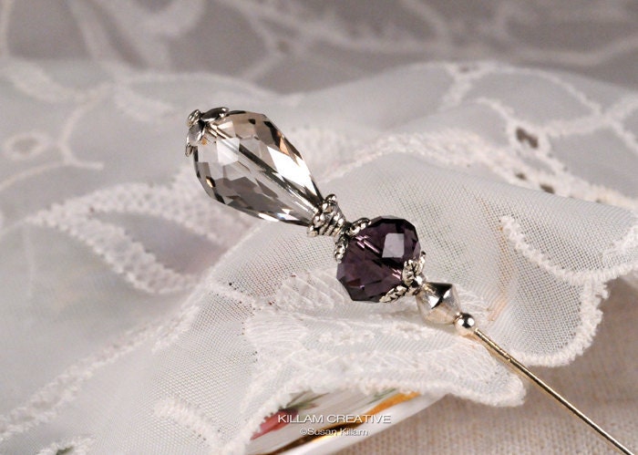 Smoke and Purple 3" Crystal Stick Pin - Hat Pin - Scarf Pin - Hijab Pin KC0193