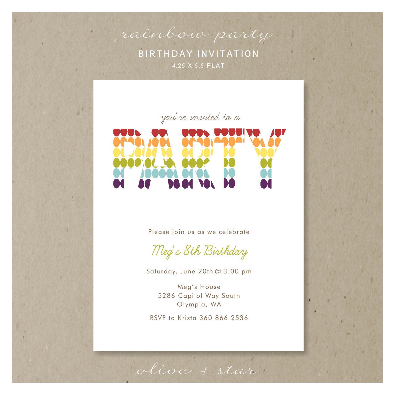 rainbow party : birthday invitation set