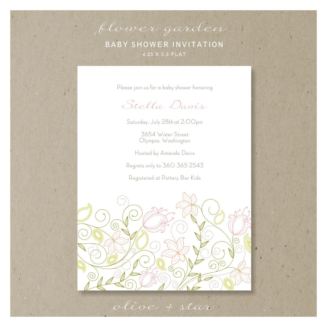 floral garden : baby shower invitation set