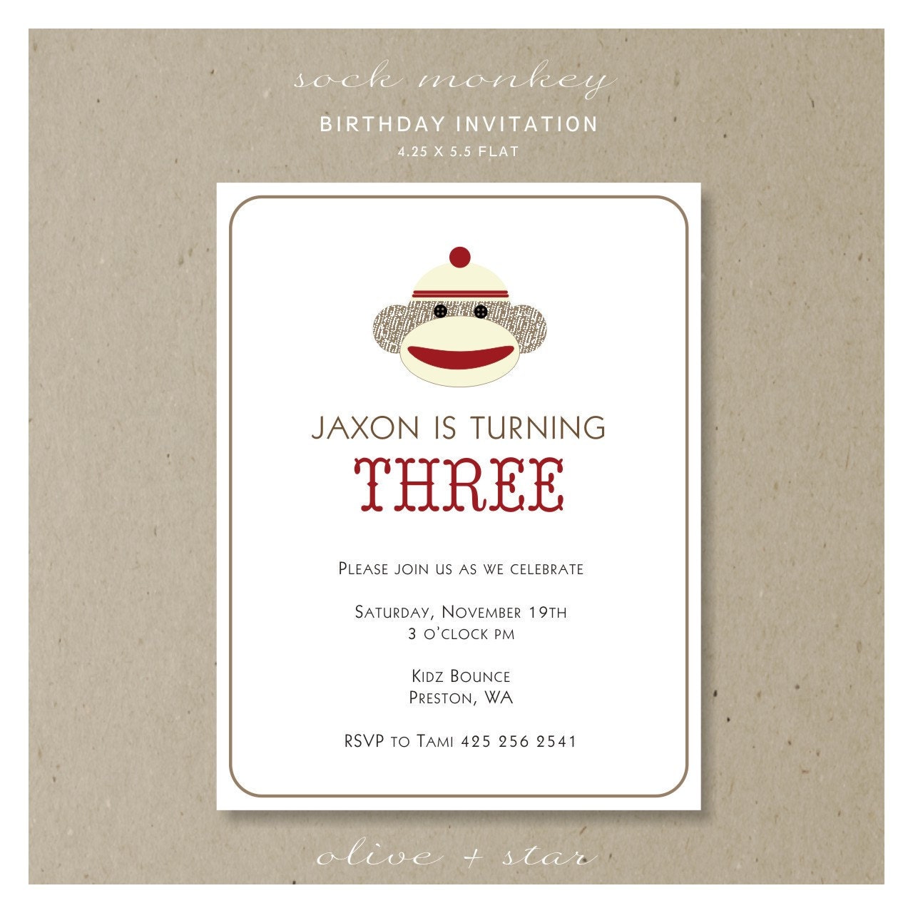silly sock monkey  :  birthday invitation set