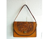Leather hand tooled purse with acorn and leaf details - stamped leather - tan - brown