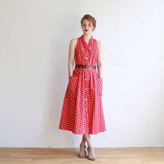 Vintage red and white polka-dot shirt dress