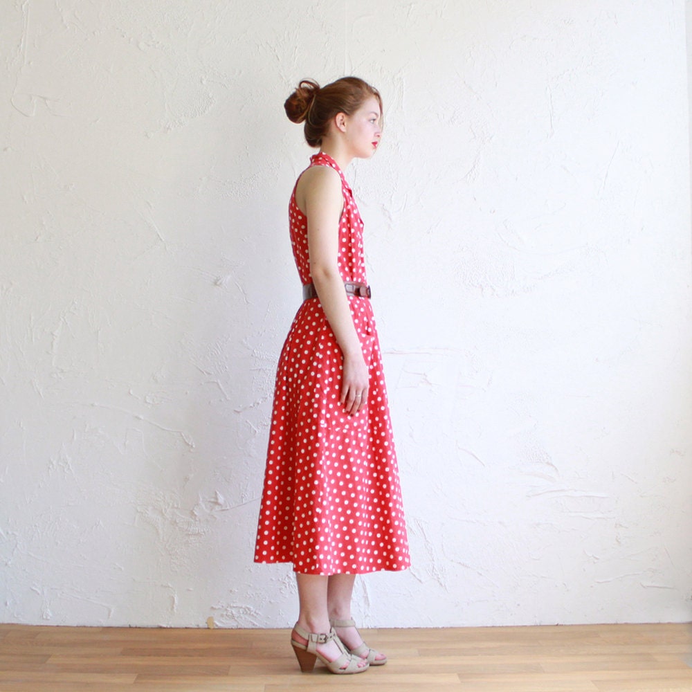 Vintage red and white polka-dot shirt dress