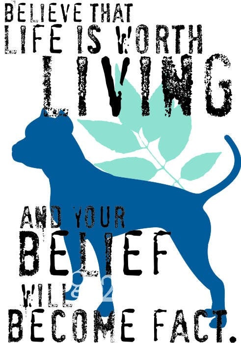 PitBull Dog Art Print Wall Decor Inspirational Quote Matted and Ready to Frame