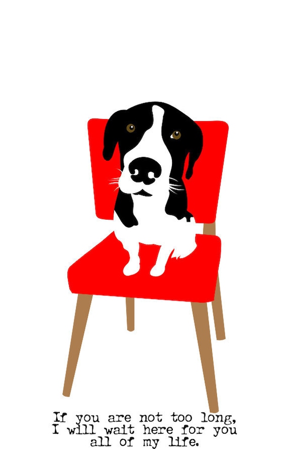 Hound Dog Art Wall Decor Waiting on a Red Chair to be Rescued 5x7