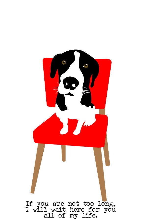 Hound Dog Art Wall Decor Waiting on a Red Chair to be Rescued 5x7