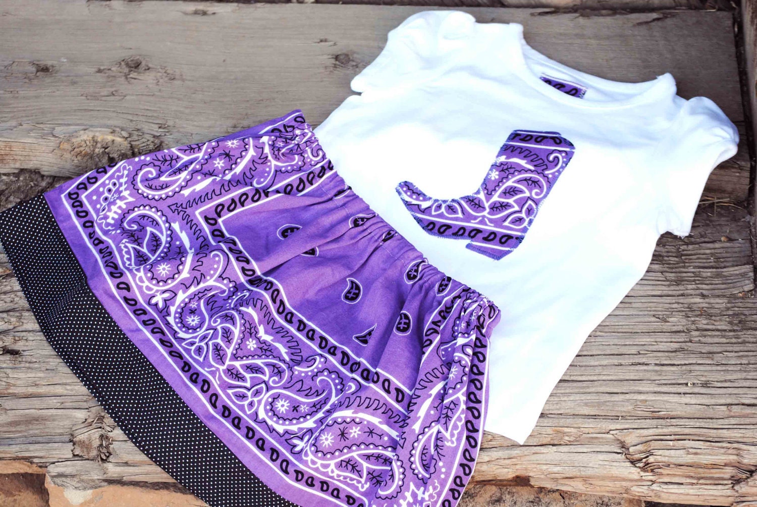 Purple Bandana Skirt Set Size 2T with Western Cowboy Boot Applique Shirt for Your COWGIRL