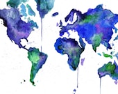 Watercolor World Map Illustration: Earth in Technicolor print