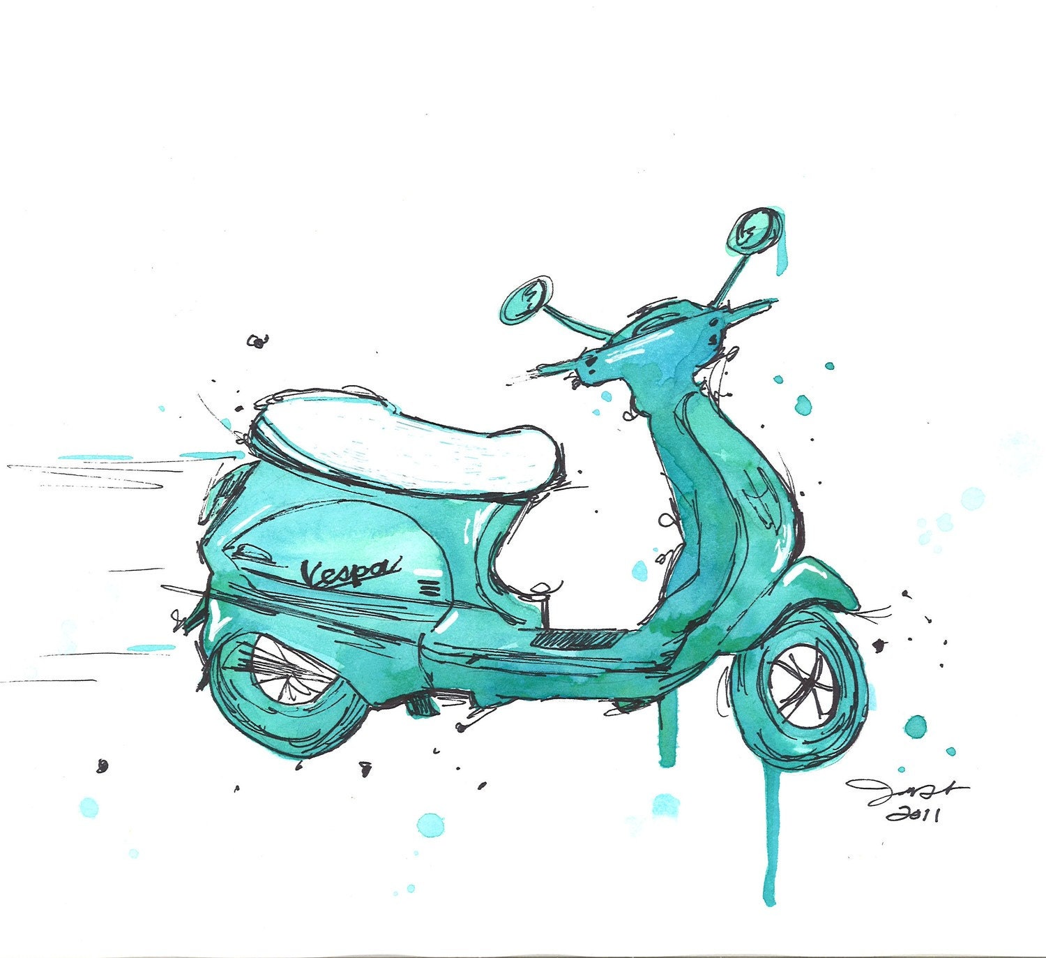 Watercolor and pen travel illustration - The Mint Vespa print