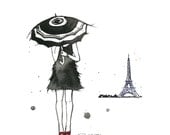 Watercolor Fashion Illustration - A Day of Rain in Paris, print