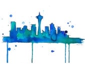 Watercolor Travel Illustration - Seattle Blues print