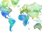 Watercolor World Map - Your World in Neon print