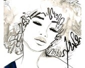 Print from Watercolor and Pen African American Fashion Illustration, Jessica Durrant, - The Afro