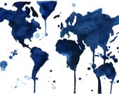 World Map Series by Jessica Durrant, It's a Blue Blue World print version sized 16 x 20"