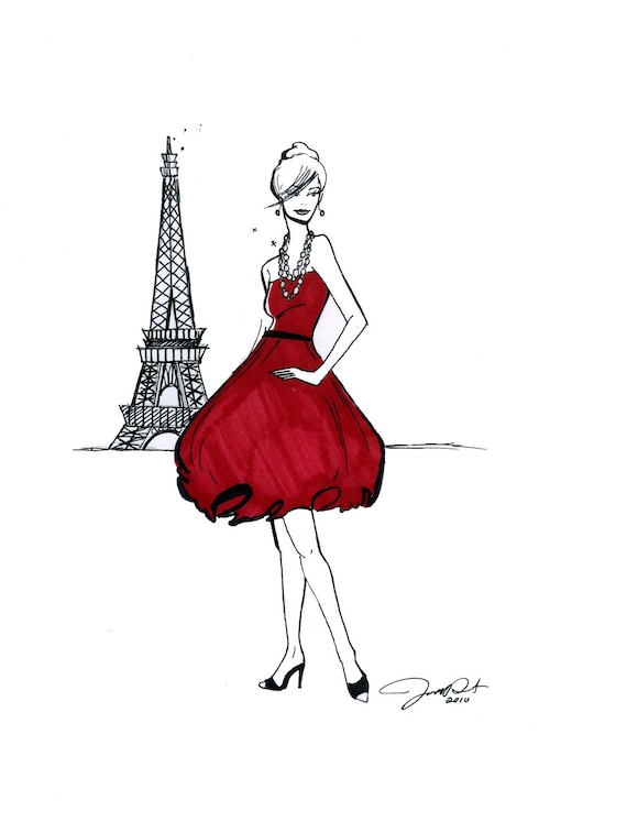Parisian Fashion Illustration: Girl About Paris Print
