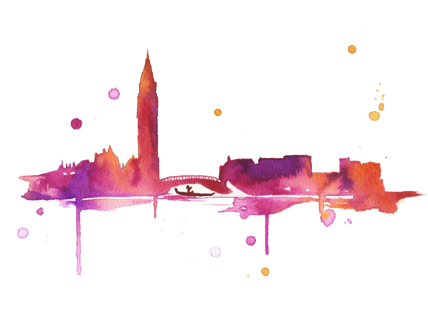Watercolor Travel Illustration - Venice at Sunset print