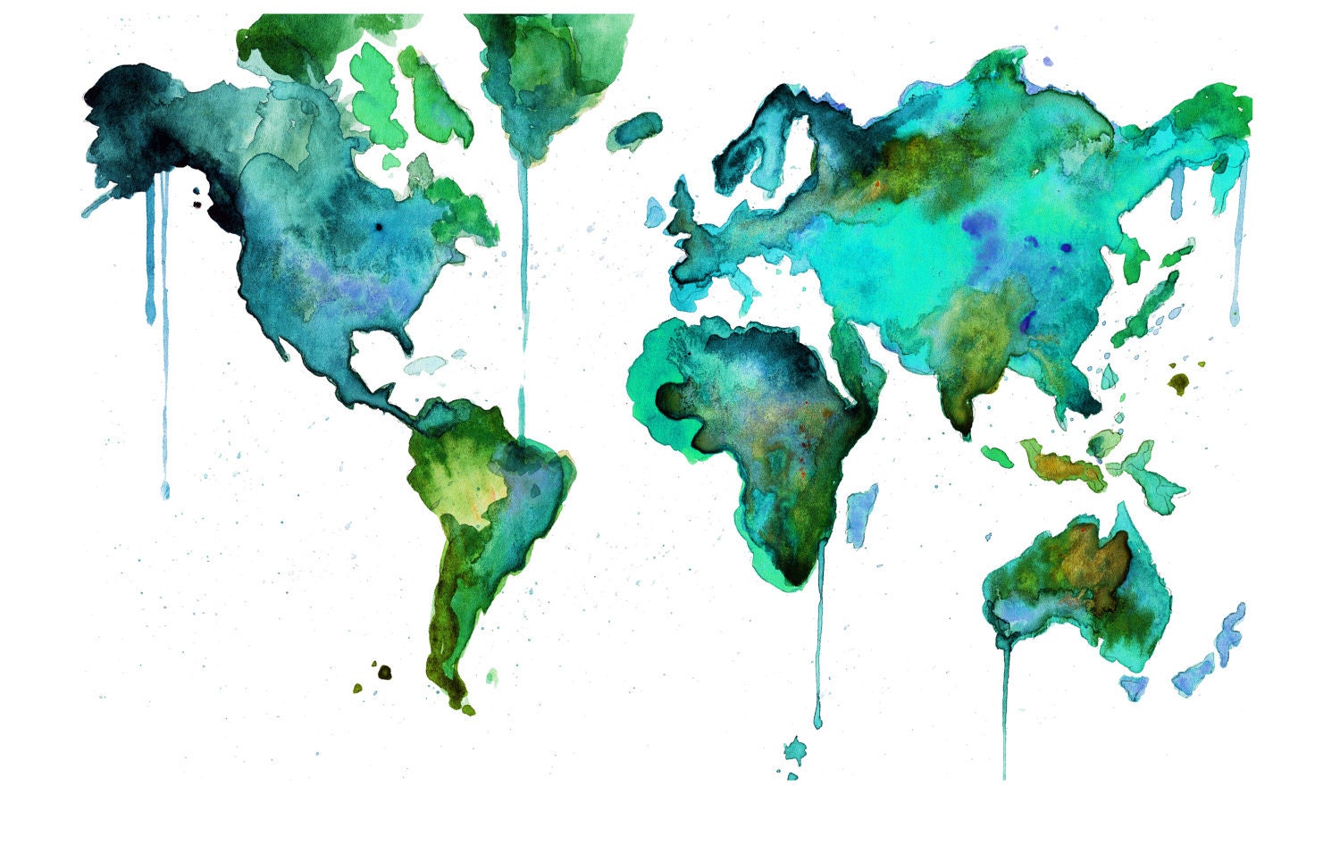 Watercolor World Map No. 6 18 x 24" print