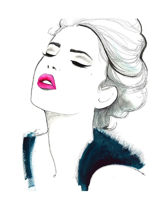 Print from original watercolor and pen fashion illustration, by Jessica Durrant titled Different Day