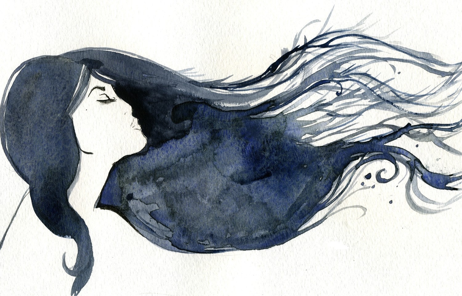 Watercolor Fashion Illustration- Blue Streak print