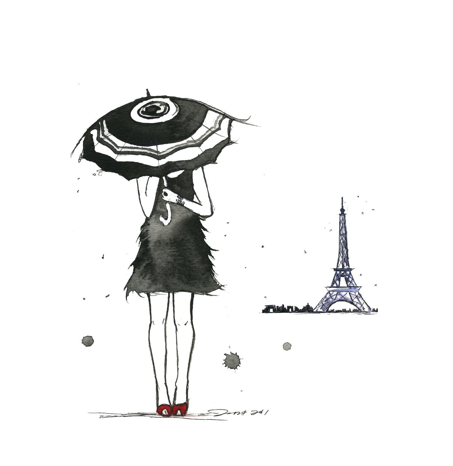 Watercolor Fashion Illustration - A Day of Rain in Paris, print