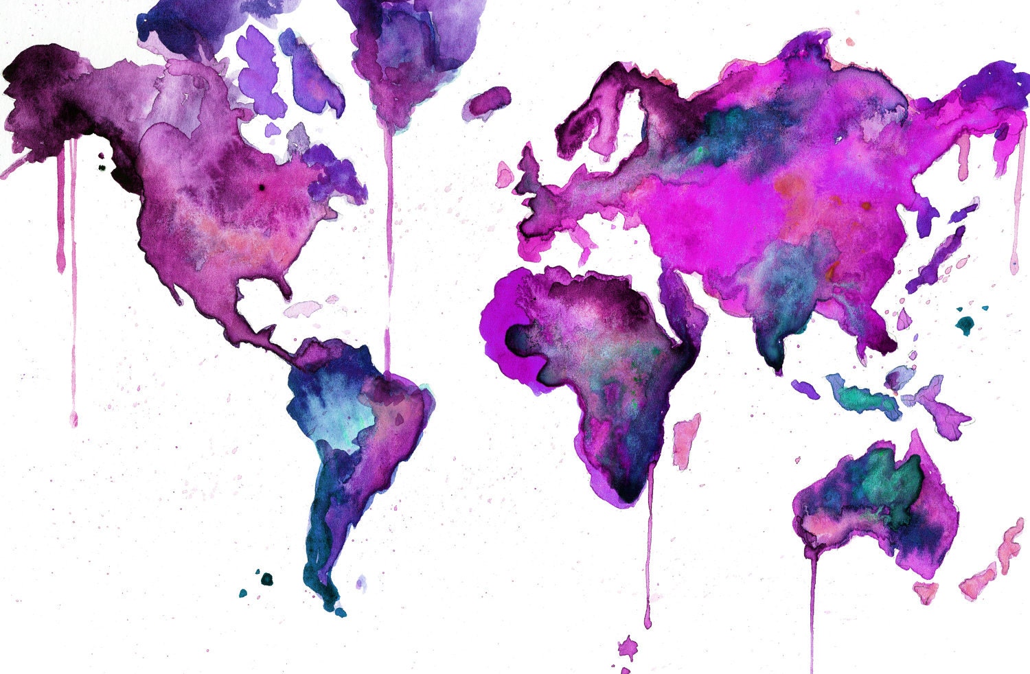 Watercolor Map Illustration - World Map No. 8