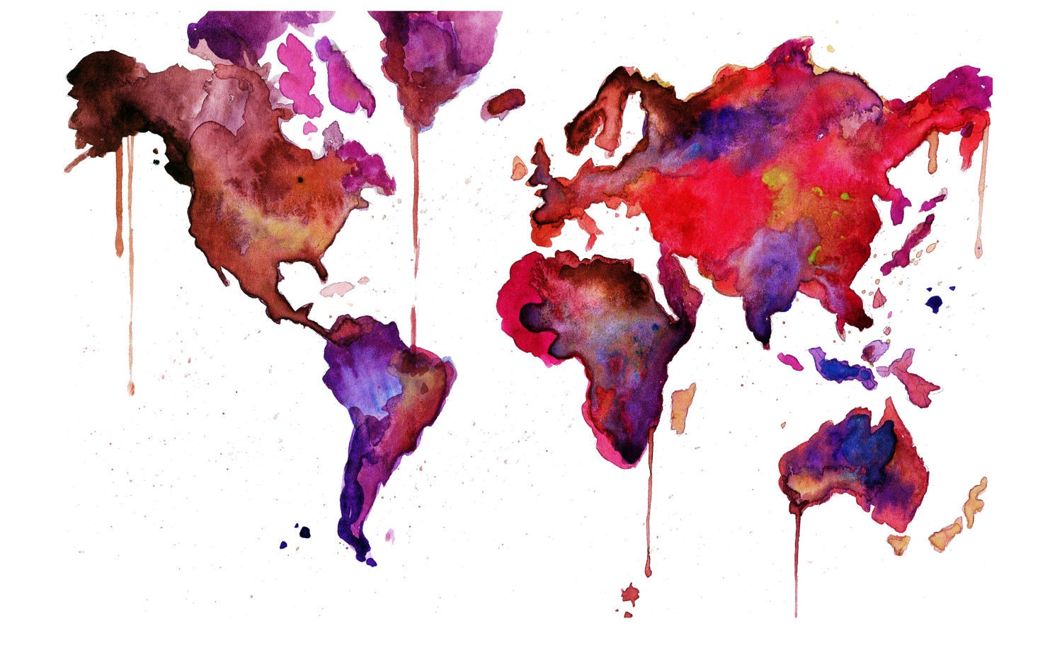 Watercolor World Map No. 11, 16 x 20" Enlarged print