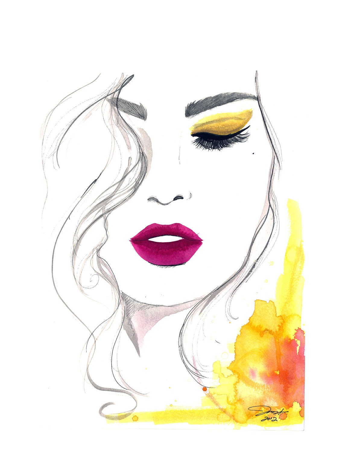 Watercolor and Pen Fashion Illustration, Jessica Durrant - The Fuchsia Lip print version